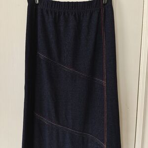 Navy Rainbow midi tube skirt with stripe thread detail - Sz Med